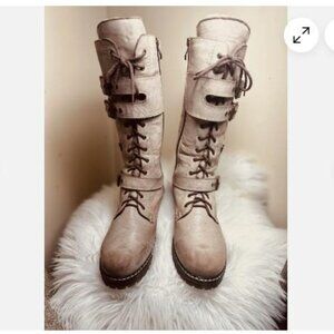 V Italia Smoke Leather Lace Up Zip Tall Lined Boot S Shoe Womens EU 40